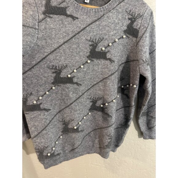 Serengeti Grey Long Sleeved Reindeer & Pearl Patterned Sweater - Picture 4 of 9